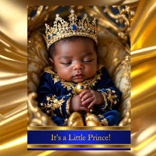 Convite Príncipe Azul Real Dourado Chuveiro de Bebê Étnico