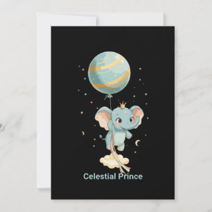 Convite Príncipe Celestial Fofo Elefante Balão Estrelas En
