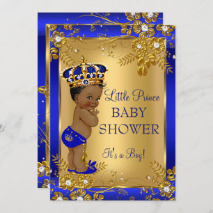 Convite Príncipe Chá de fraldas Dourado Azul Africano