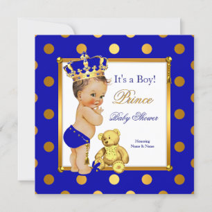 Convite Príncipe Chá de fraldas Real Azul Dourado Brunet