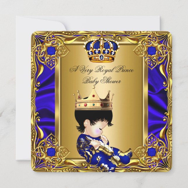 Convite Príncipe Chá de fraldas Regal Dourado Royal Blue B (Frente)