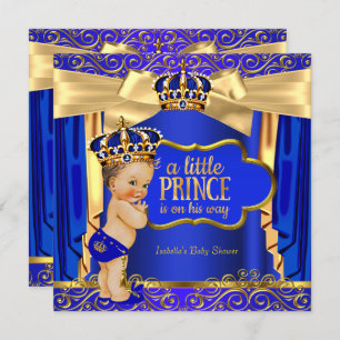 Convite Príncipe Chá de fraldas Royal Blue Dourado Draples