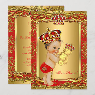 Convite Príncipe Coroa Real Vermelho Bebê Festa de Criança