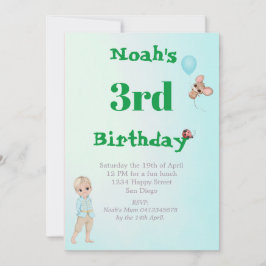 Convite Príncipe Cute Azul, Rato Verde, Aniversário