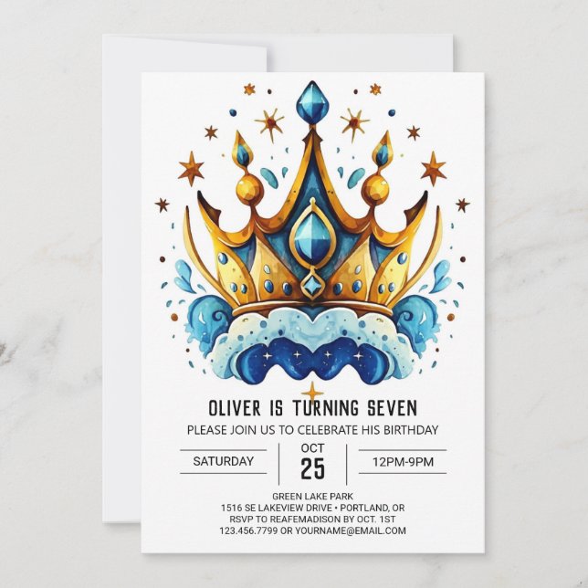 Convite Príncipe Diamond Birthday Crown (Frente)