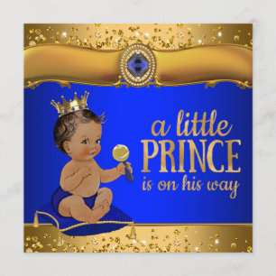 Convite Príncipe Étnico Azul Real Dourado Churrasco de Beb
