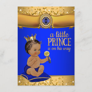Convite Príncipe Étnico Azul Real Dourado Churrasco de Beb