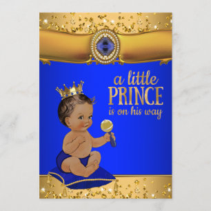 Convite Príncipe Étnico Azul Real Dourado Churrasco de Beb