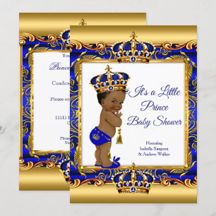 Convite Príncipe Étnico Menino Chuvada Azul Ornate Dourado