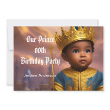 Príncipe Menino Aniversário Azul Dourado Afro-Amer