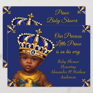 Convite Príncipe Menino Royal Blue Chuvinha de Bebê Dourad