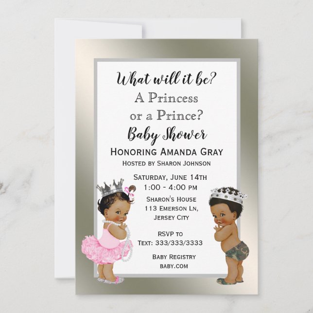Convite Príncipe ou Chá de fraldas Princesa (Frente)