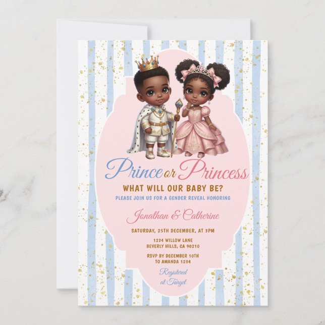 Convite Príncipe ou Princesa Afro Revelação de Gênero Dour (Frente)