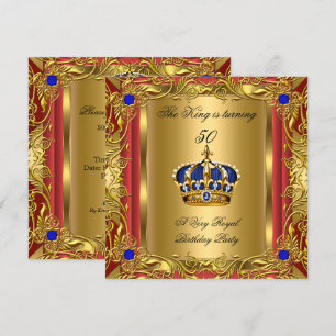 Convite Príncipe ou Rei Dourado Vermelho Azul Real Coroa A