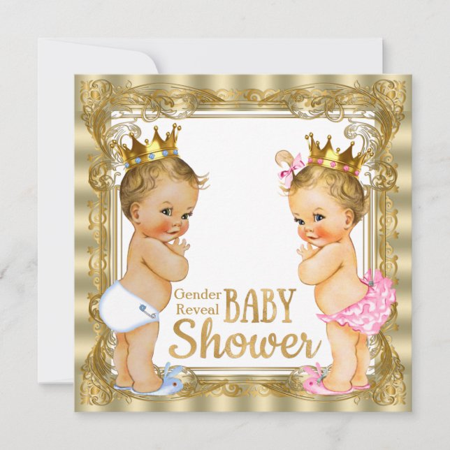 Convite Príncipe Princesa Chá de fraldas de Revenda (Frente)