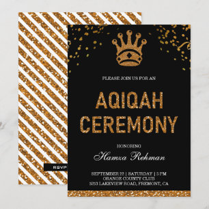 Convite Príncipe Real Coroa de Ouro Aqiqah