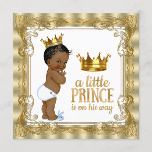 Convite Príncipe real Dourado azul chá de fraldas