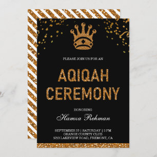 Convite Príncipe Real Dourado Negro Aqiqah