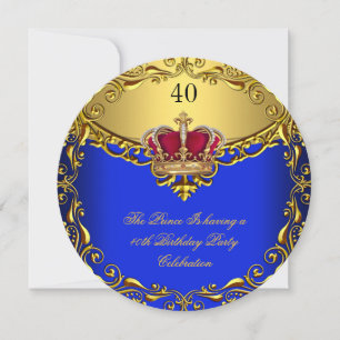 Convite Príncipe Rei Vermelho Dourado Coroa Azul Real Aniv