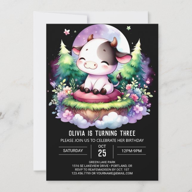 Convite Printable Cow Birthday (Frente)