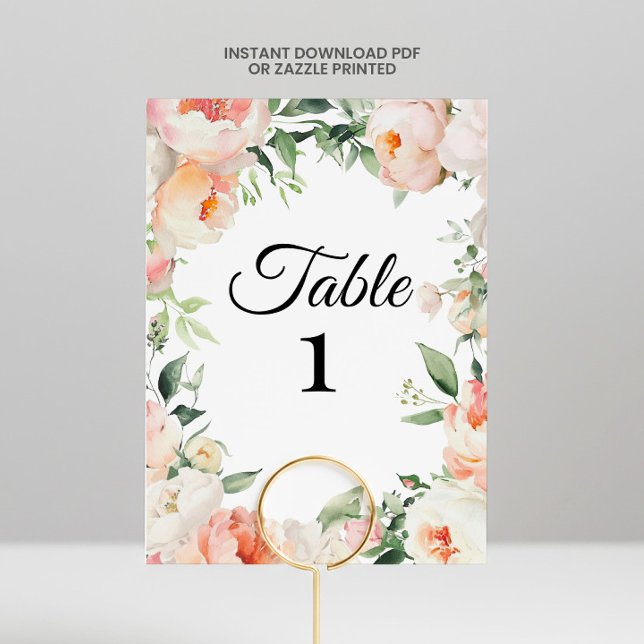 Convite Printable Floral Bridal Shower Table Numbers (Criador carregado)