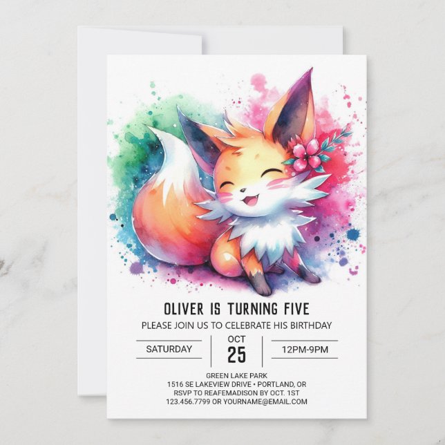 Convite Printable Fox Birthday (Frente)