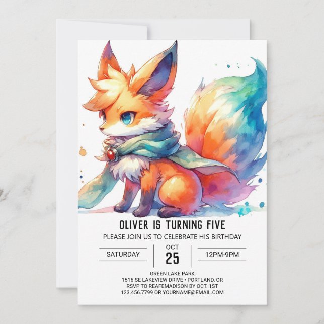 Convite Printable Fox Birthday (Frente)