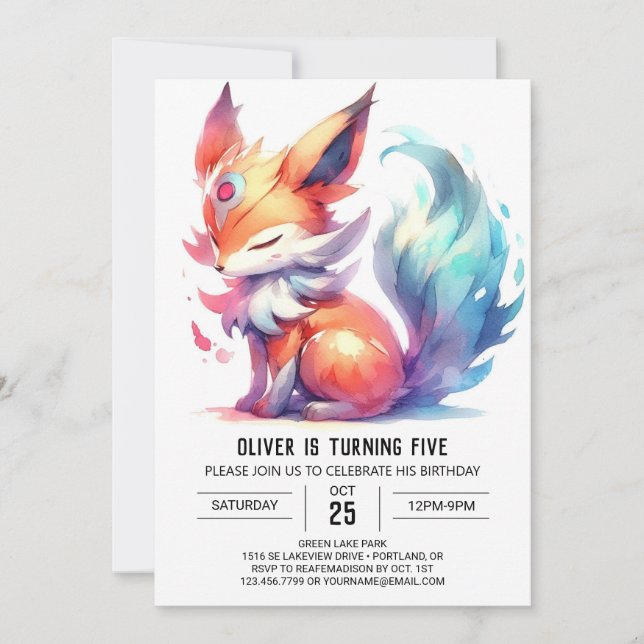 Convite Printable Happy Fox Birthday (Frente)