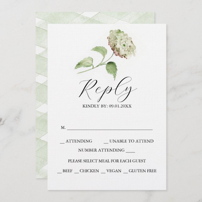 Convite Printable Hydrangea Wedding RSVP Cards (Frente/Verso)
