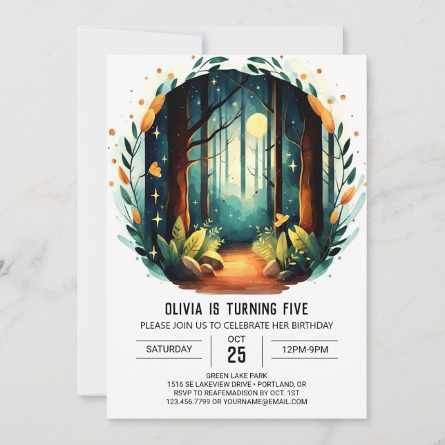 Convite Printable Pastel Forest Woodland Aniversário (Frente)