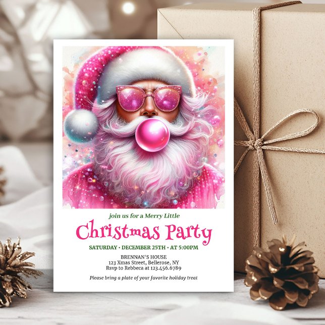 Convite Printable Pink Santa Bubble Gum Funny Christmas  (Printable Pink Santa Bubble Gum Funny Christmas Invitation

)