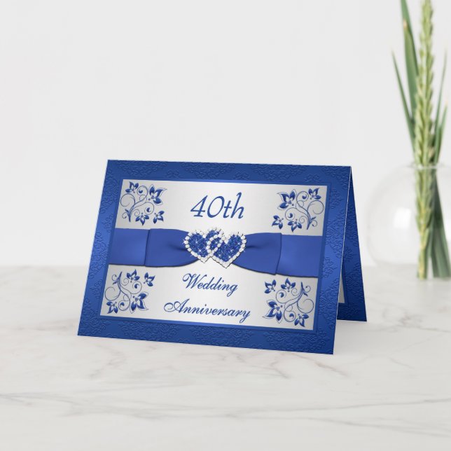 Convite PRINTED RIBBON Floral 40th Anniversary Invitation (Frente)