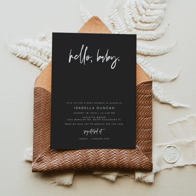 Convite PRIYA Bebê Minimalista Moderno Contemporâneo Preto (Criador carregado)