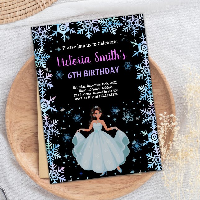 Convite Pró de Neve Purple Floral Princesa Aniversário Con (Snow Purple Floral Princess Birthday Invitations)