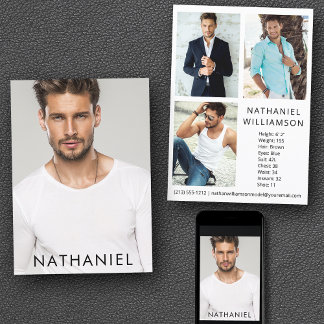 Convite Pro Model Ator 4 Fotografias Modern Comp Card