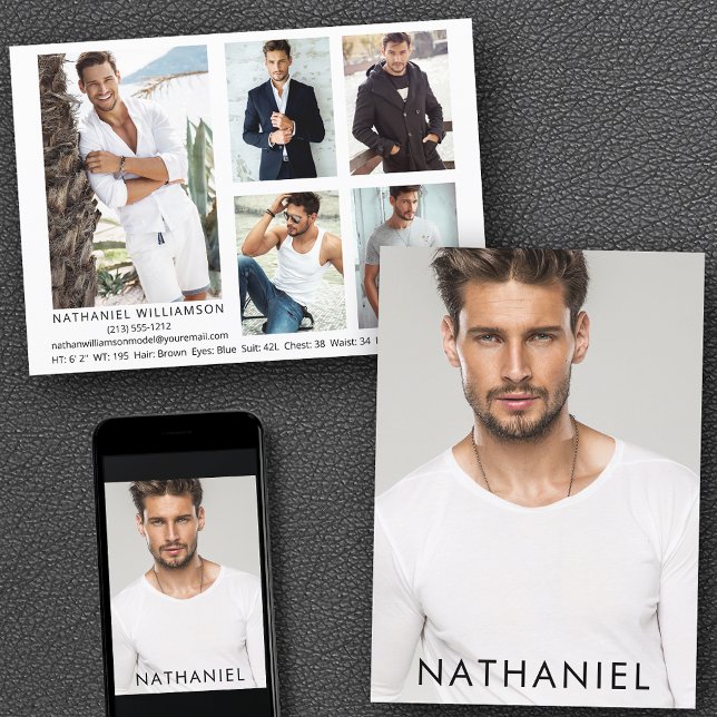 Convite Pro Model Ator 6 Fotografias Modern Comp Card (Customize to change background color, text size or text style. Available for prints and download.)