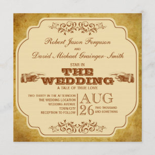 Convite Produção alegre do teatro do casamento do vintag