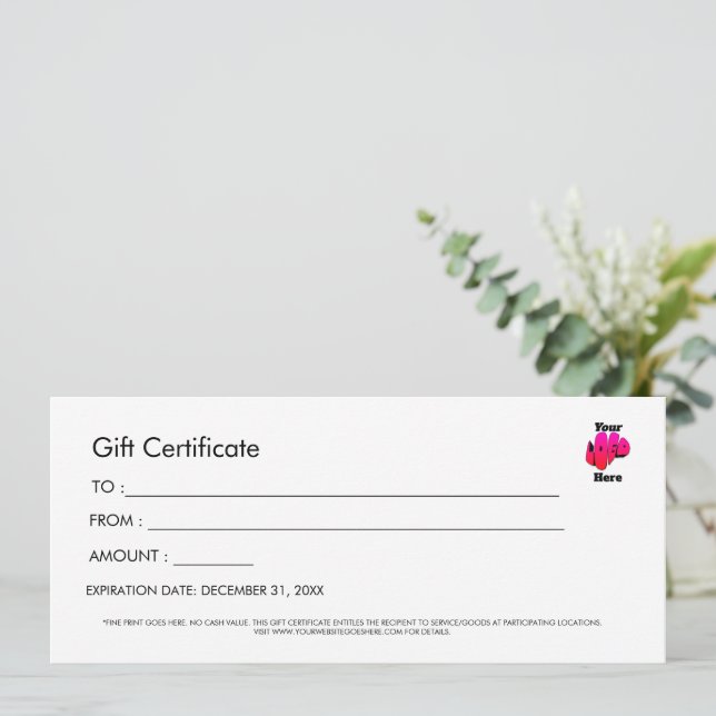 Convite Professional Simple Custom Logo Gift Certificate (Em pé/Frente)