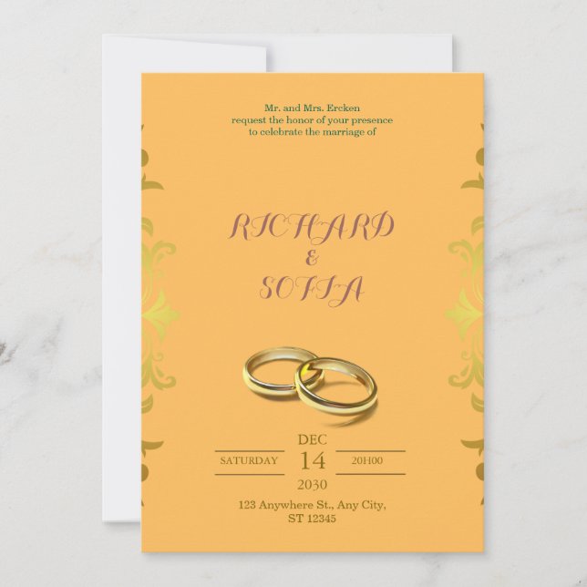 Convite Professional Yellow & Orange Wedding Invitation (Frente)