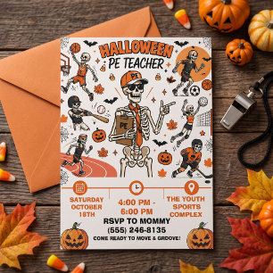 Convite Professor de Educação Física de Halloween Esquelet