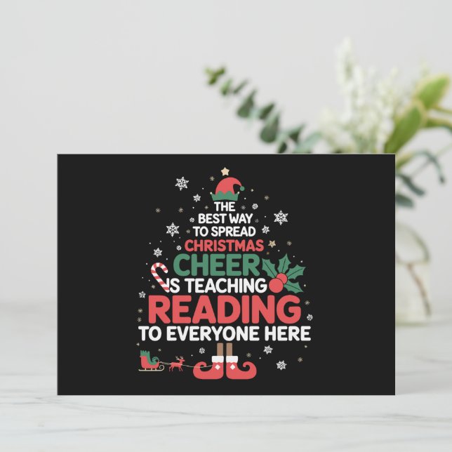 Convite Professor de Leitura Elfo de Natal Alegria de Nata (Em pé/Frente)