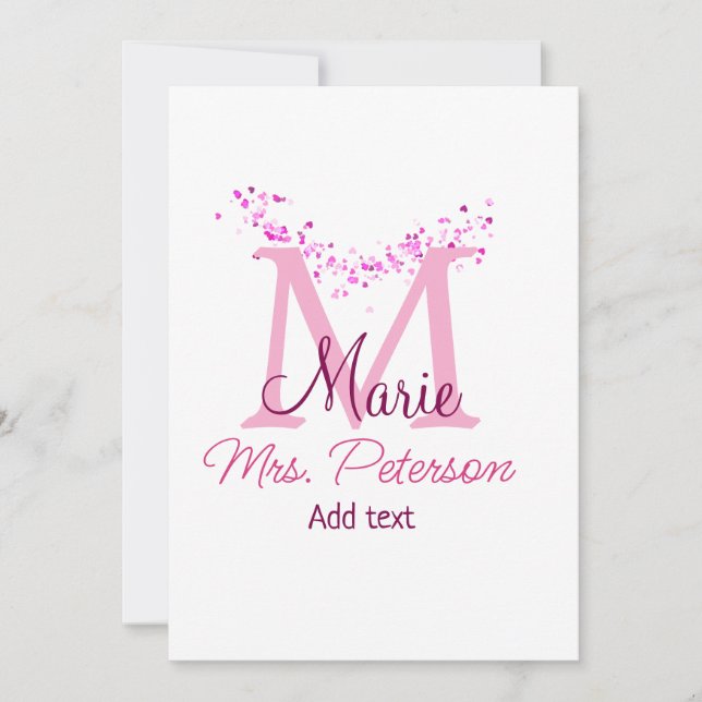 Convite Professor de monograma de brilho cardíaco rosa Sra (Frente)