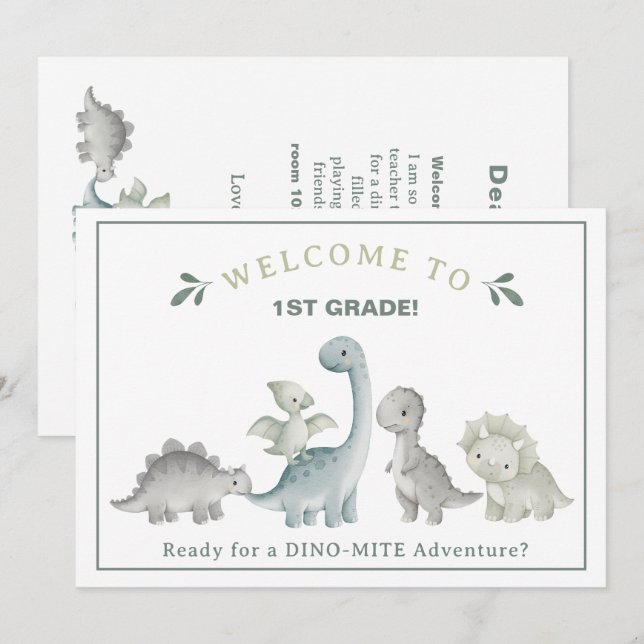 Convite Professor Dinossauro Fofo Personalizado Bem-vindo  (Frente/Verso)