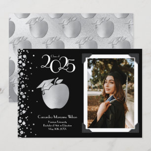 Convite Professor Educação Prateada Graduação em Preto