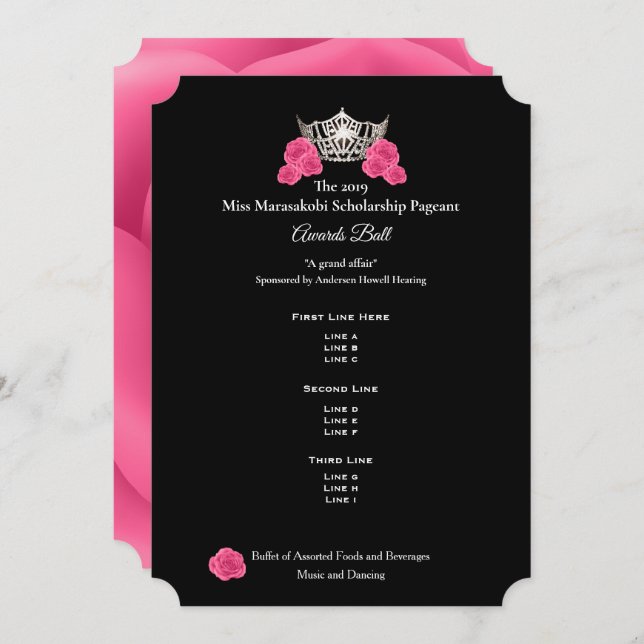 Convite Programa Ball de Prêmios de Rosa da Miss America S (Frente/Verso)