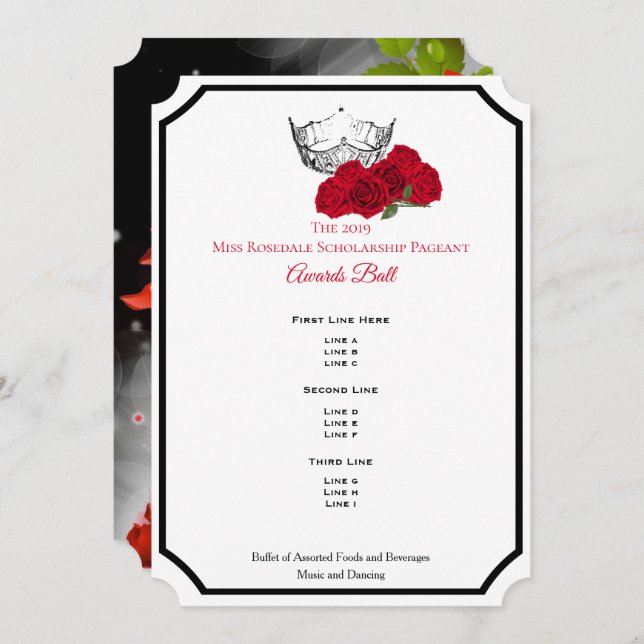 Convite Programa Ball de Prêmios de Rosas de Prata para a  (Frente/Verso)