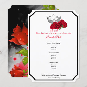 Convite Programa Ball de Prêmios de Rosas de Prata para a