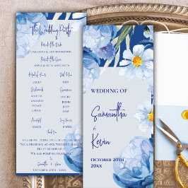 Convite Programa bonito de Casamento Floral Azul de Aquare