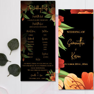 Convite Programa bonito de Casamento Floral Laranja Laranj