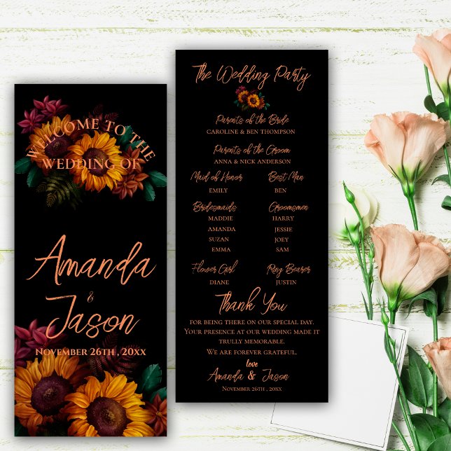 Convite Programa bonito Rustic Burnt Orange Floral Casamen (Pretty Rustic Burnt Orange Floral Wedding Program)